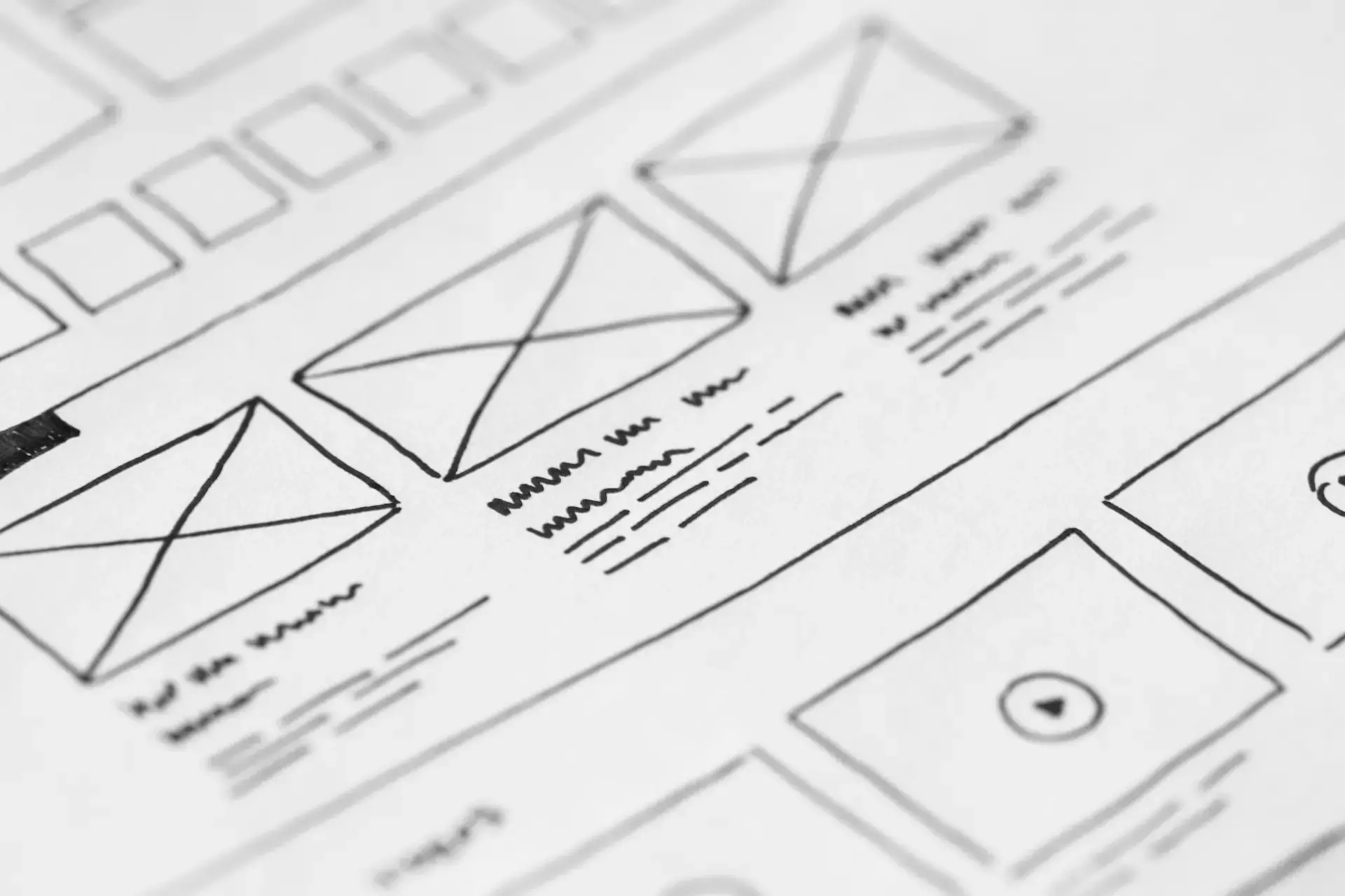 Hand-drawn website wireframe on paper representing the planning process for a clean and conversion-focused web design.